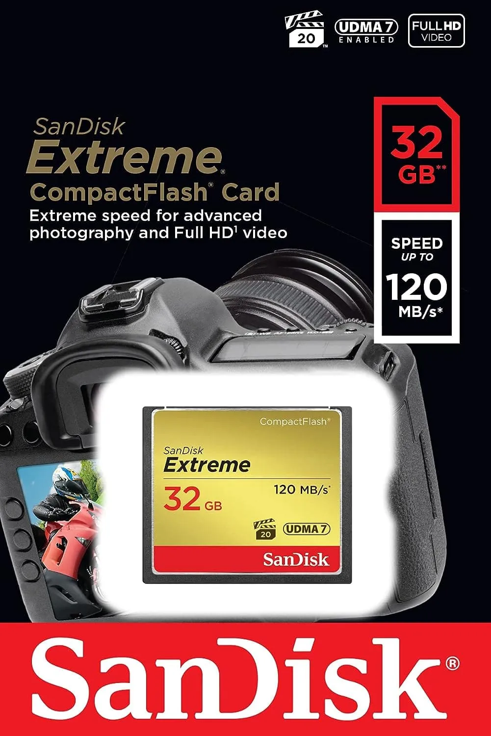 SanDisk Extreme 32 GB UDMA7 CompactFlash Card - Speed Up-To 120MB/S - Black/Gold