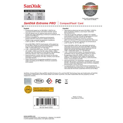 SanDisk Extreme PRO CompactFlash 32GB Card (160 MB/s)