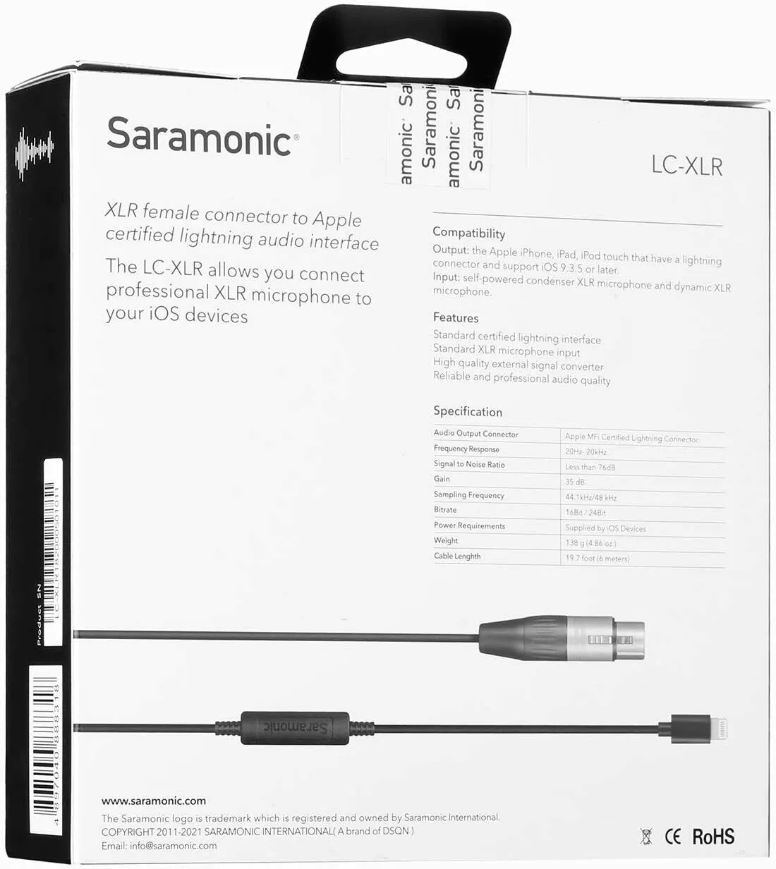 Saramonic LC-XLR Female to Apple Lightning Microphone Interface Cable for iPhone