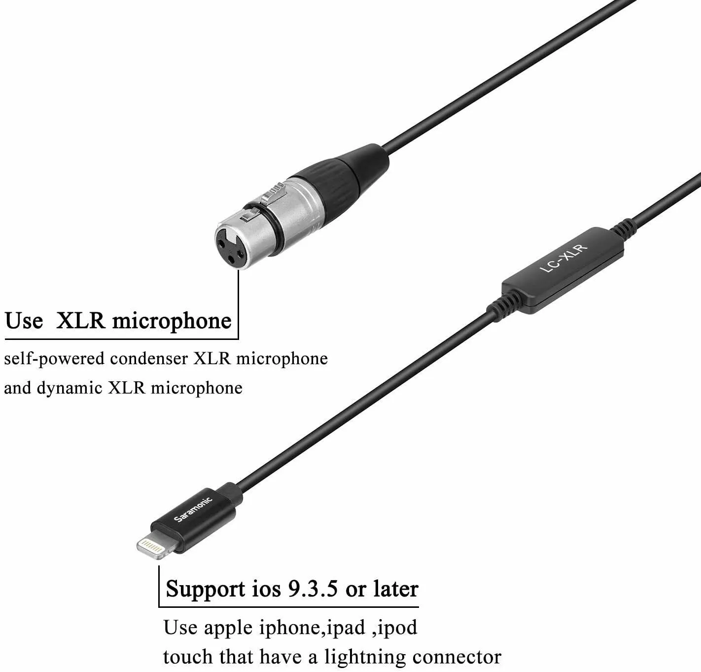 Saramonic LC-XLR Female to Apple Lightning Microphone Interface Cable for iPhone