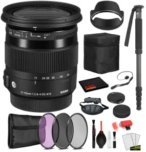 Sigma 17-70mm f/2.8-4 DC Macro OS HSM Contemporary Lens for Nikon F with Bundle: Monopod, 3PC Filter Kit   More