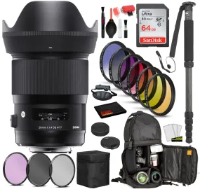 Sigma 28mm f/1.4 DG HSM Art Lens for NikonF with Bundle: Sandisk 64gb SD Card, 9PC Filter Kit   More