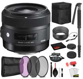 Sigma 30mm f/1.4 DC HSM Art Lens for Nikon F with Bundle Includes: Pro Series Monopod, 3PC Filter Kit   More