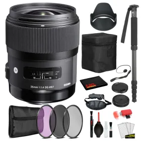 Sigma 35mm f/1.4 DG HSM Art Lens for Canon EF with Bundle includes: 3PC Filter Kit   70? Monopod   More