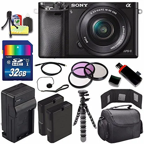 Sony Alpha a6000 Mirrorless Digital Camera with 16-50mm Lens (Black)   Battery   Charger   32GB Bundle 5 - International