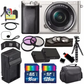 Sony Alpha a6000 Mirrorless Digital Camera with 16-50mm Lens (Silver)   Battery   Charger   144GB Bundle 7 - International