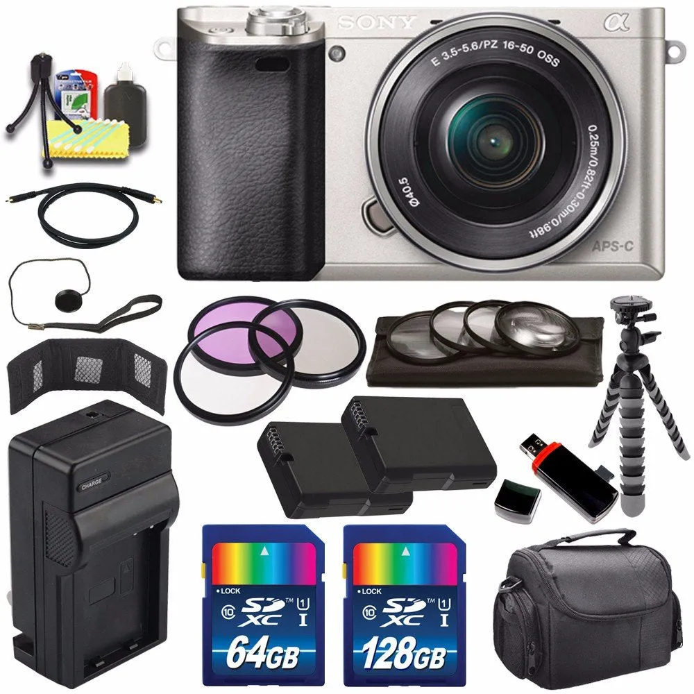 Sony Alpha a6000 Mirrorless Digital Camera with 16-50mm Lens (Silver)   Battery   Charger   196GB Bundle 9 - International