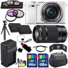 Sony Alpha a6000 Mirrorless Digital Camera with 16-50mm Lens (White)   Sony E 55-210mm f/4.5-6.3 OSS E-Mount Lens 196GB Bundle