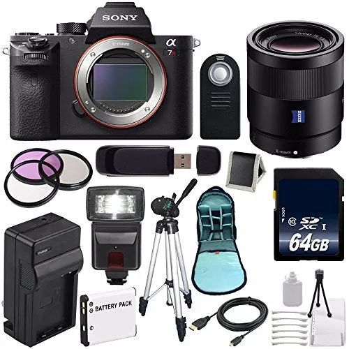 Sony Alpha a7R II Mirrorless Digital Camera (International Model)   Sony Sonnar T FE 55mm f/1.8 ZA Lens   49mm 3 Piece Complete Bundle