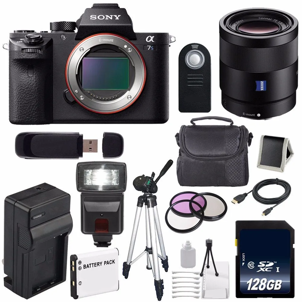 Sony Alpha a7S II a7S Mark II a7SII ILCE7SM2/B Mirrorless Digital Camera (International Model)   Sony Sonnar T FE 55mm Lens Advanced Bundle