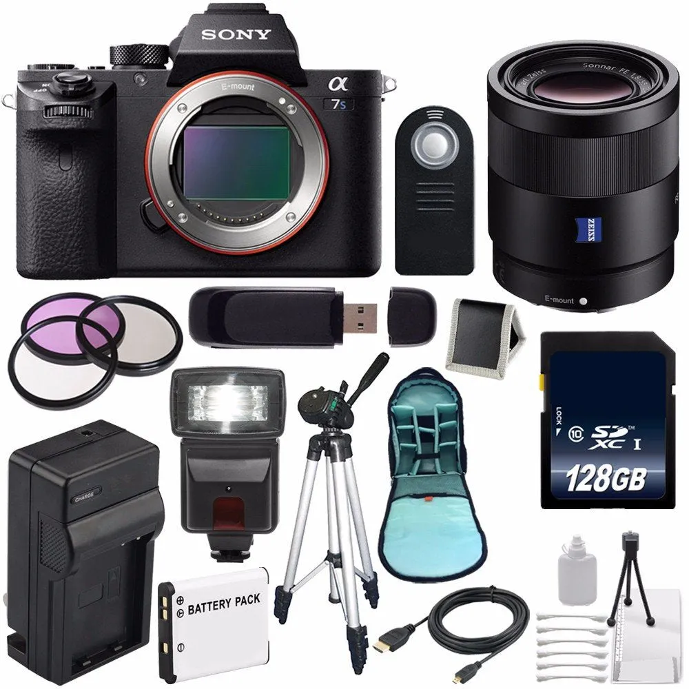 Sony Alpha a7S II a7S Mark II a7SII ILCE7SM2/B Mirrorless Digital Camera (International Model)   Sony Sonnar T FE 55mm Lens Awesome Bundle