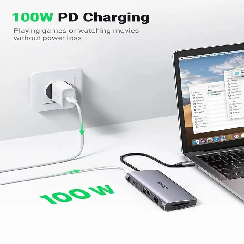 UGREEN 10 in 1 Usb C Docking Station With Ethernet, 4K USB C to HDMI, VGA, PD Power Delivery, 3*USB 3.0 Ports, USB C to 3.5mm, SD/TF Cards Reader for MacBook/Pro/Air and Type C Windows Laptops (80133)