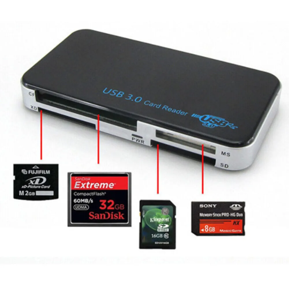 US USB 3.0 Memory Card Reader Adapter 5Gbps CF/TF/SD/Micro SD/XD/M2/MS Card