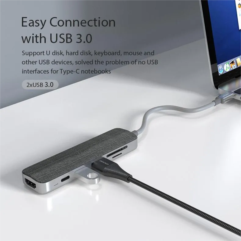 VOKAMO 6 in 1 USB C HUB,Slim 4K HDMI USB-C Hub For MacBook Huawei P30 MateBook etw